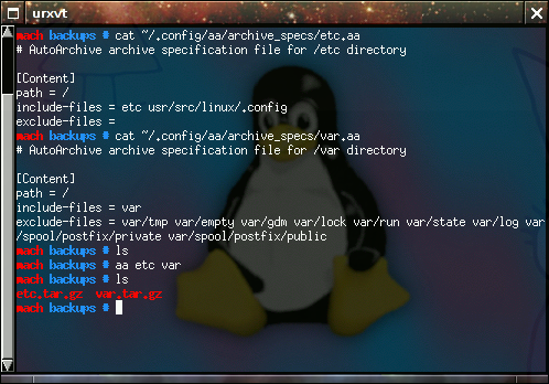 Screenshot of AutoArchive command-line session.